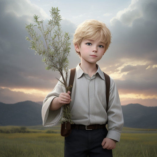 Portrait of a Young Boy with an Olive Branch and Heavenly Au...