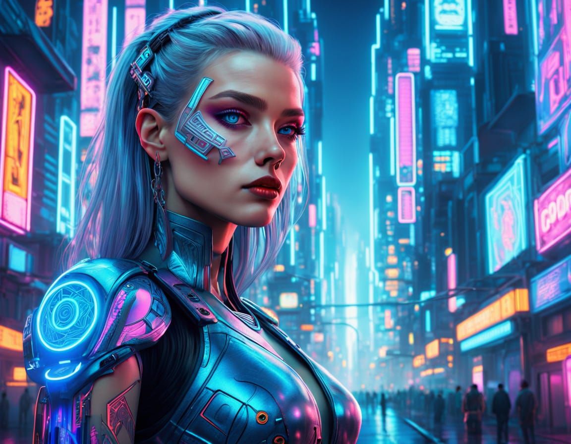 Cyberpunk Princess in Neon Cityscape Masterpiece