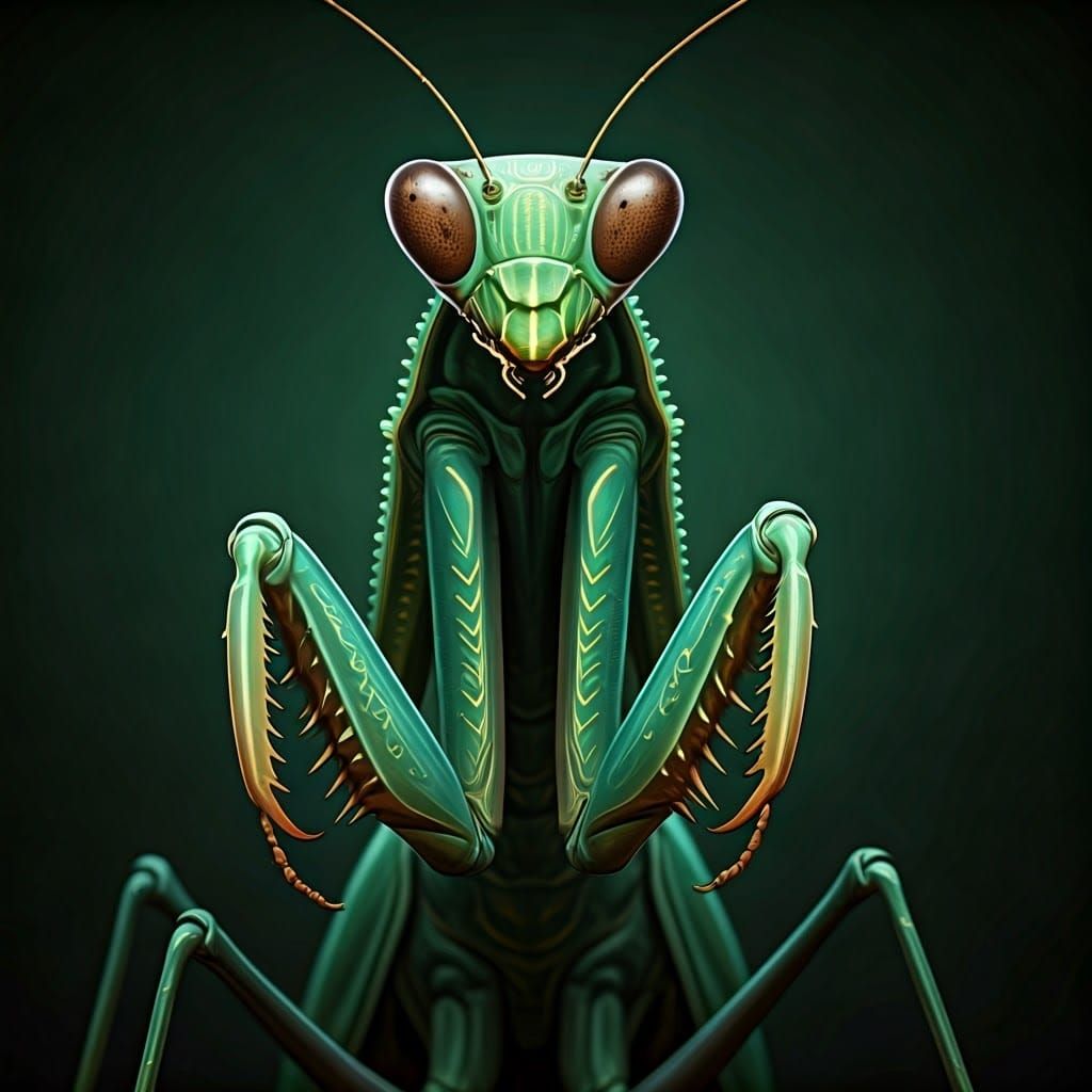 Futuristic Mantis Warrior in Cyberpunk Style