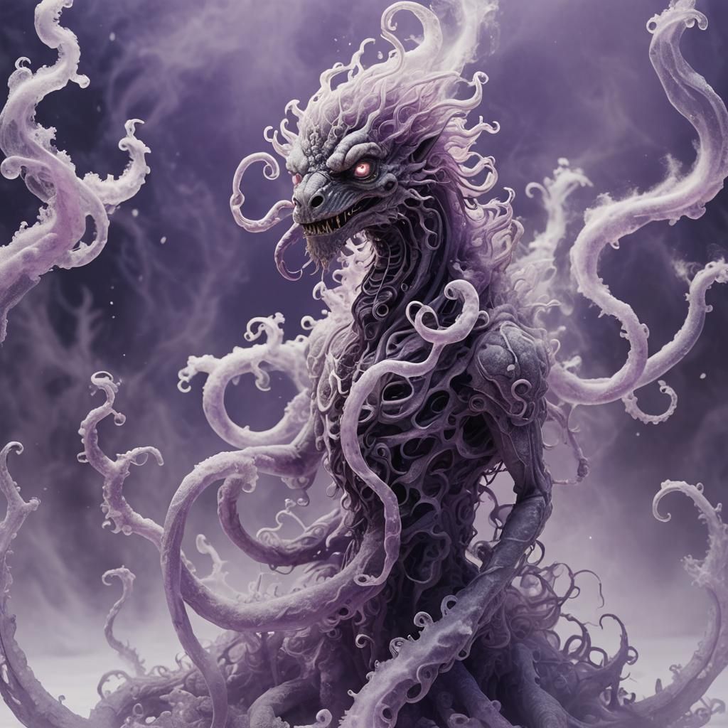 Ethereal Creature in Smoky Purple Snowscape