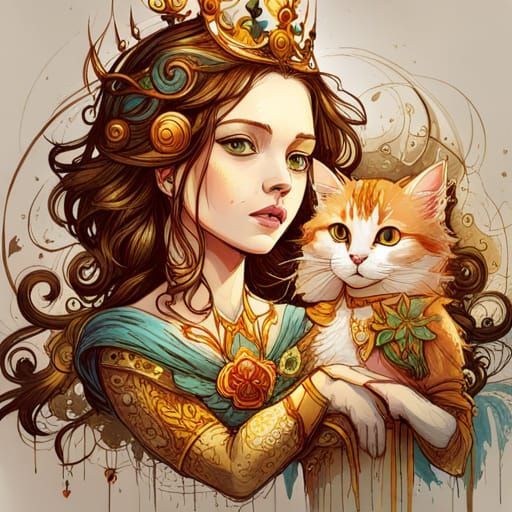 Golden Cat Princess with Intricate Details