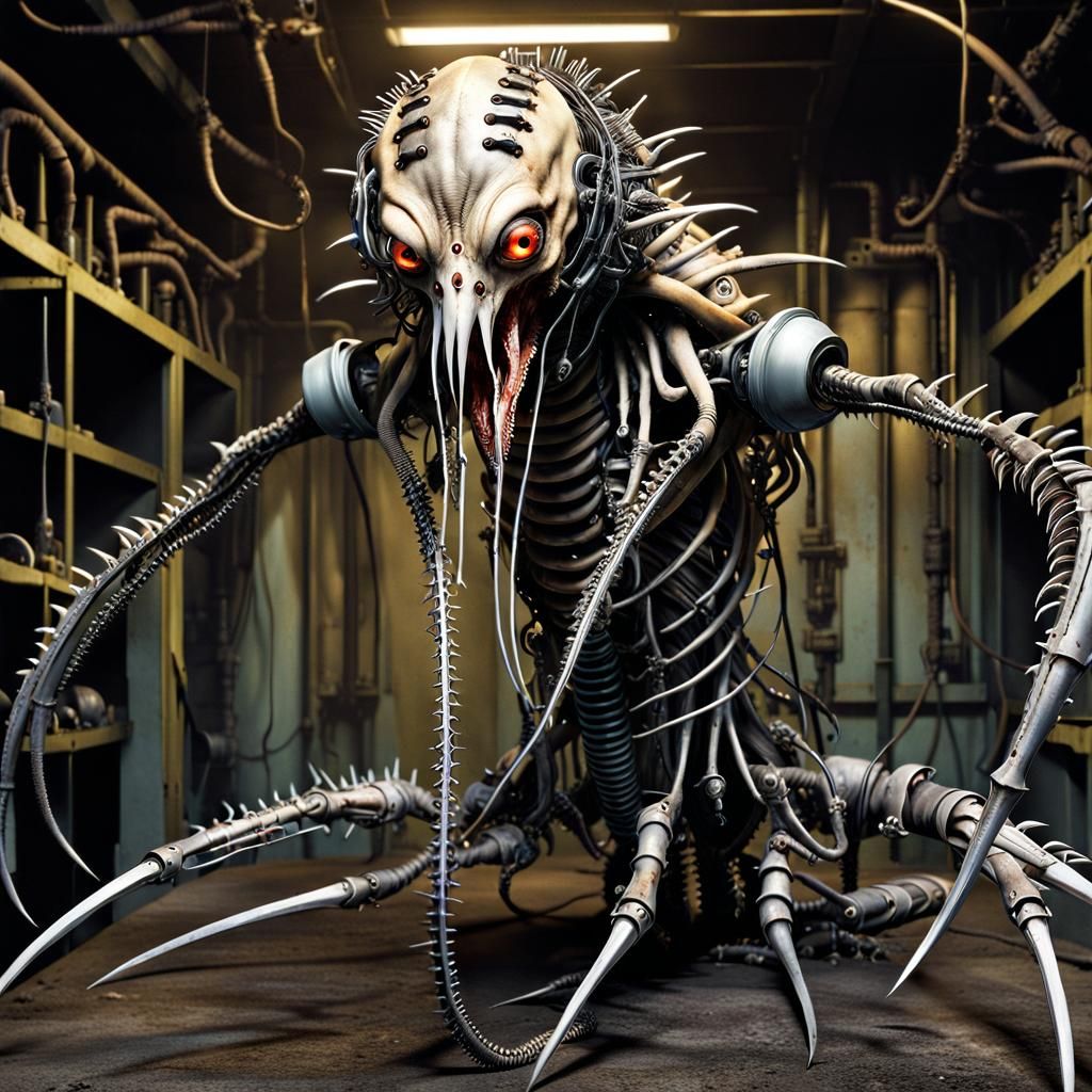 Nightmarish Undead Cyborg in Derelict Factory