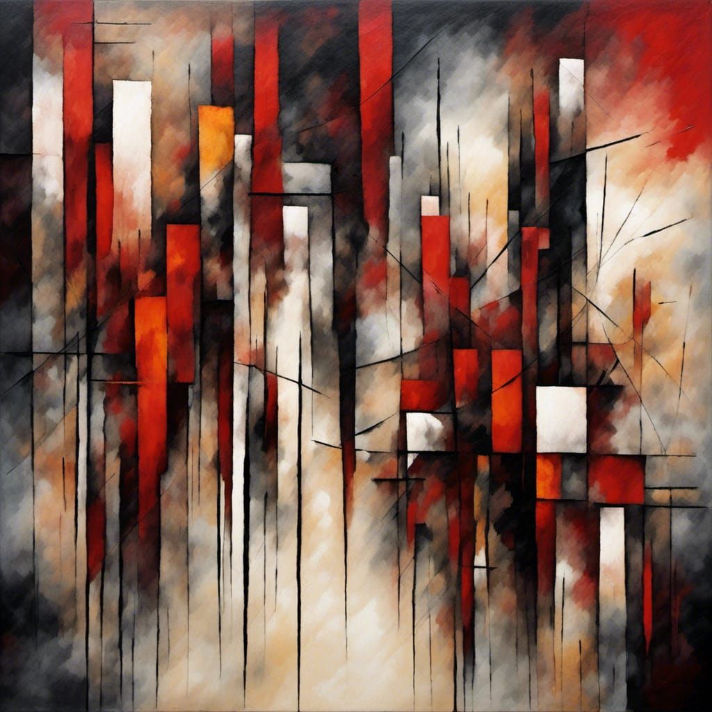 Geometric Fauvism Oil Painting in Expressionist Style