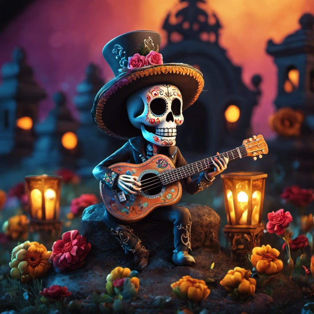 Day of the Dead Sugar Skull Guitarist