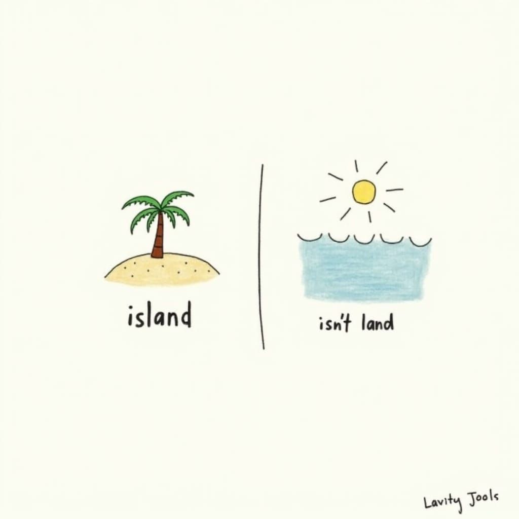 Humorous Doodle of Island and Sea