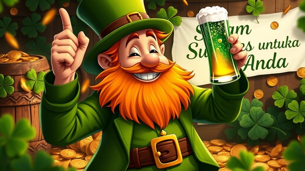 Leprechaun's Joyful Toast in Vibrant Green and Gold