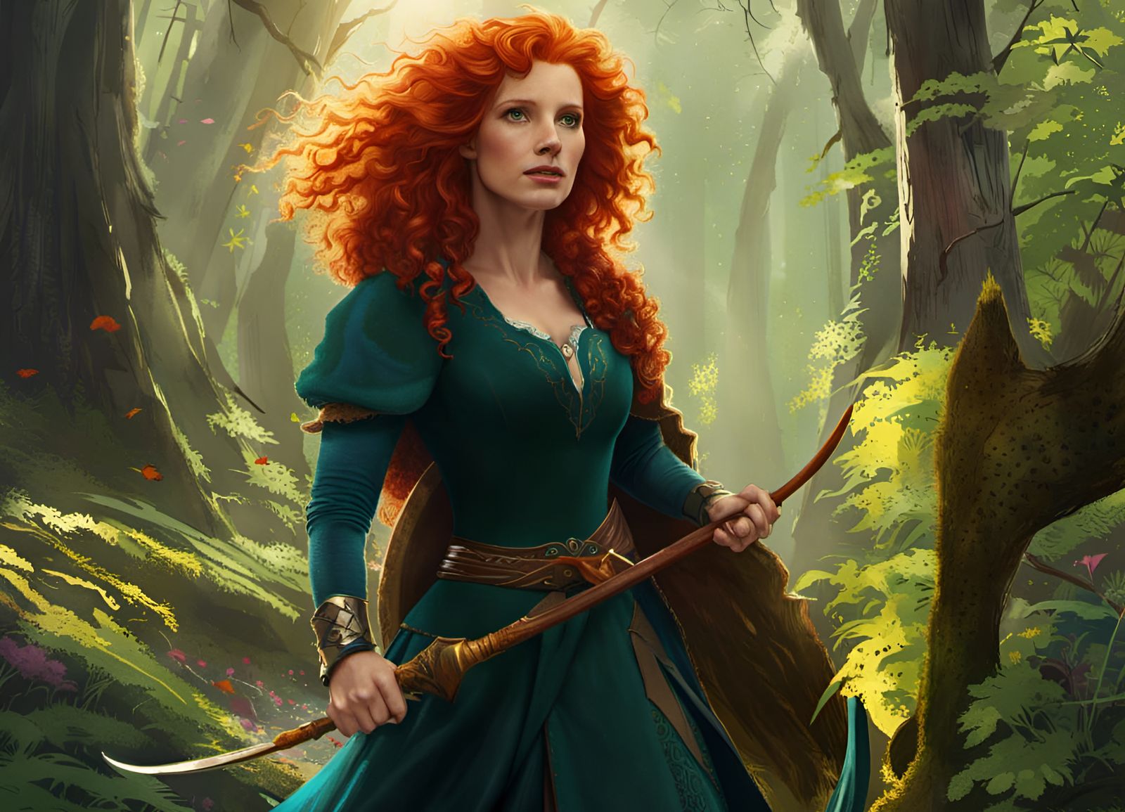 Jessica Chastain as Merida in Forest, Polychromatic Art