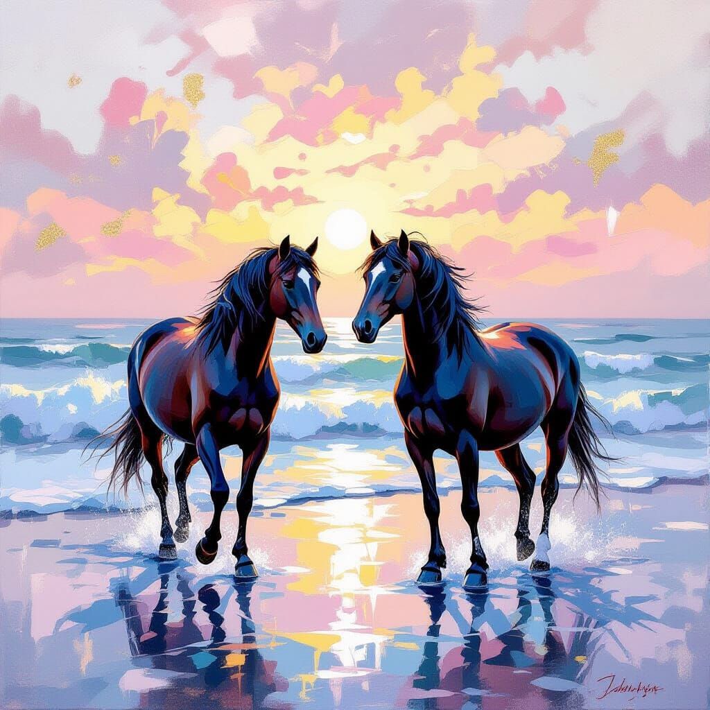 Wild Horses in Impressionistic Metamodern Style