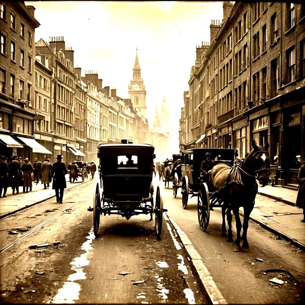 Victorian London Architecture in Sepia Tone