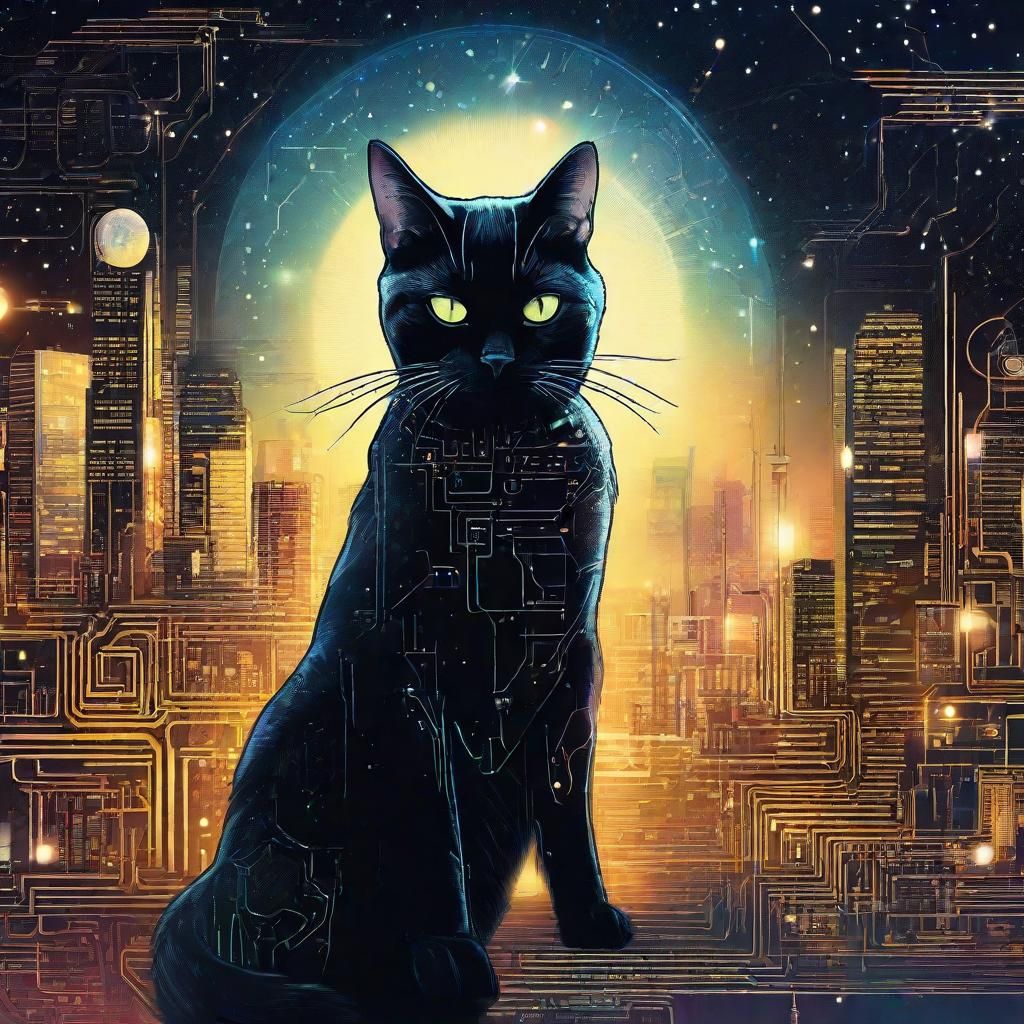 Android Cat with Retro-Futuristic Punk Aesthetic