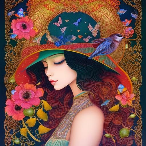 Monochrome Robin Portrait with Butterflies in Magic Realism