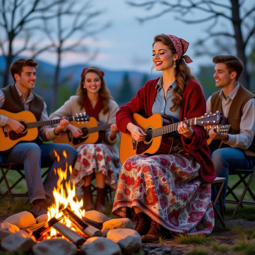 Folk Art Inspired Campfire Scene