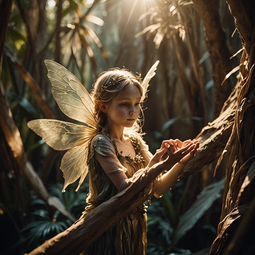 Glowing Fairy in Old Hand: Cinematic Film Still