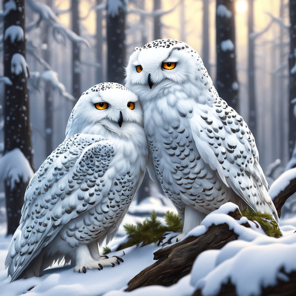 Whimsical Snowy Owls Performing in a Winter Wonderland