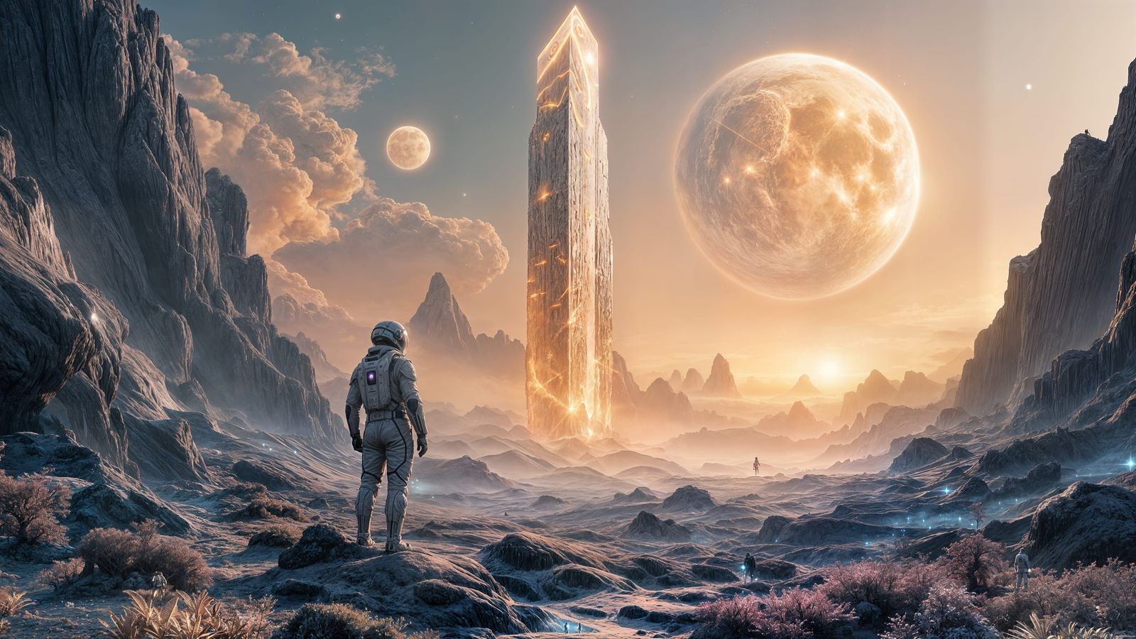 Crystalline Monolith on Alien Planet in Sci-Fi Style