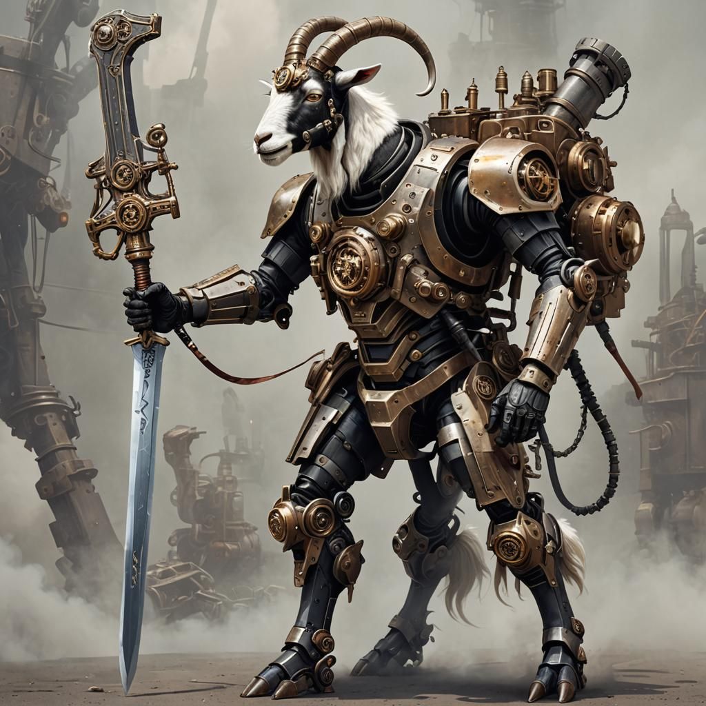 Steampunk Goat Warrior in Mech Suit