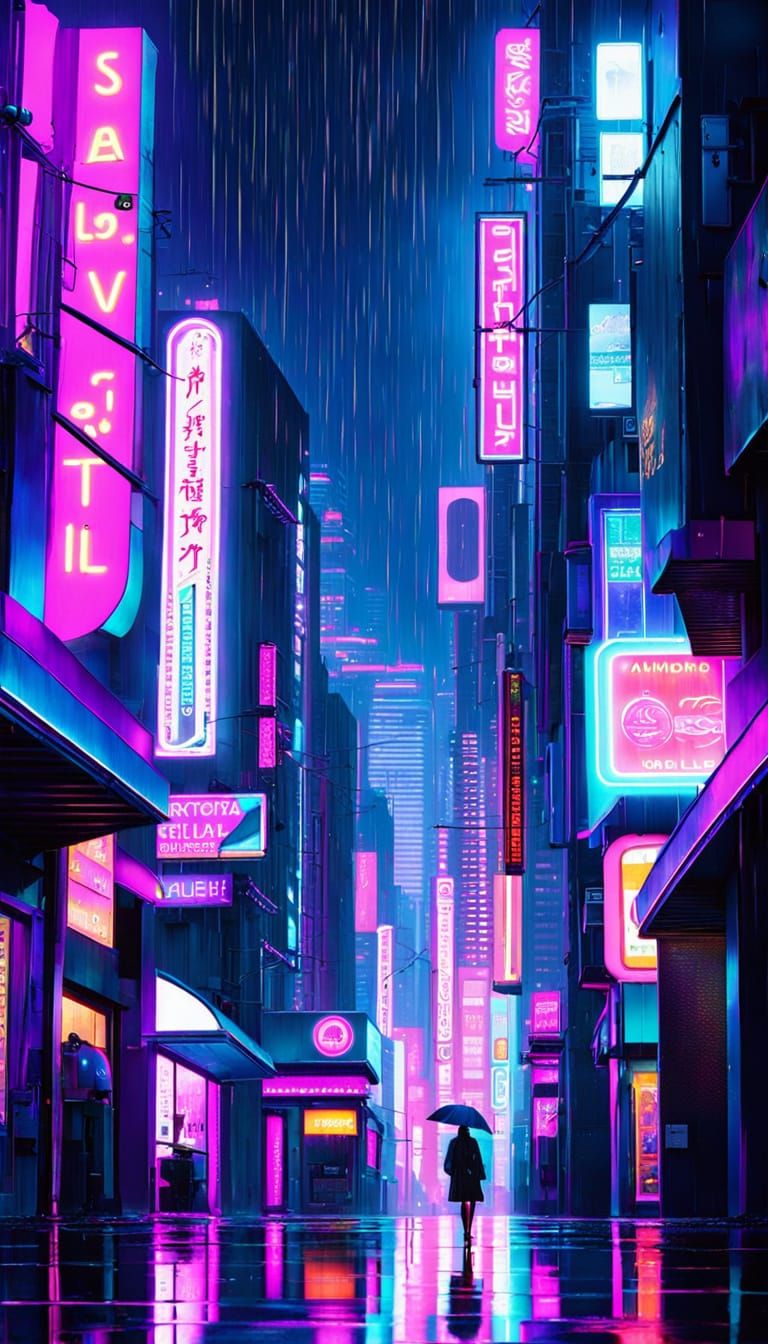 Surreal Cyberpunk Cityscape Unfolds Under Neon Lights