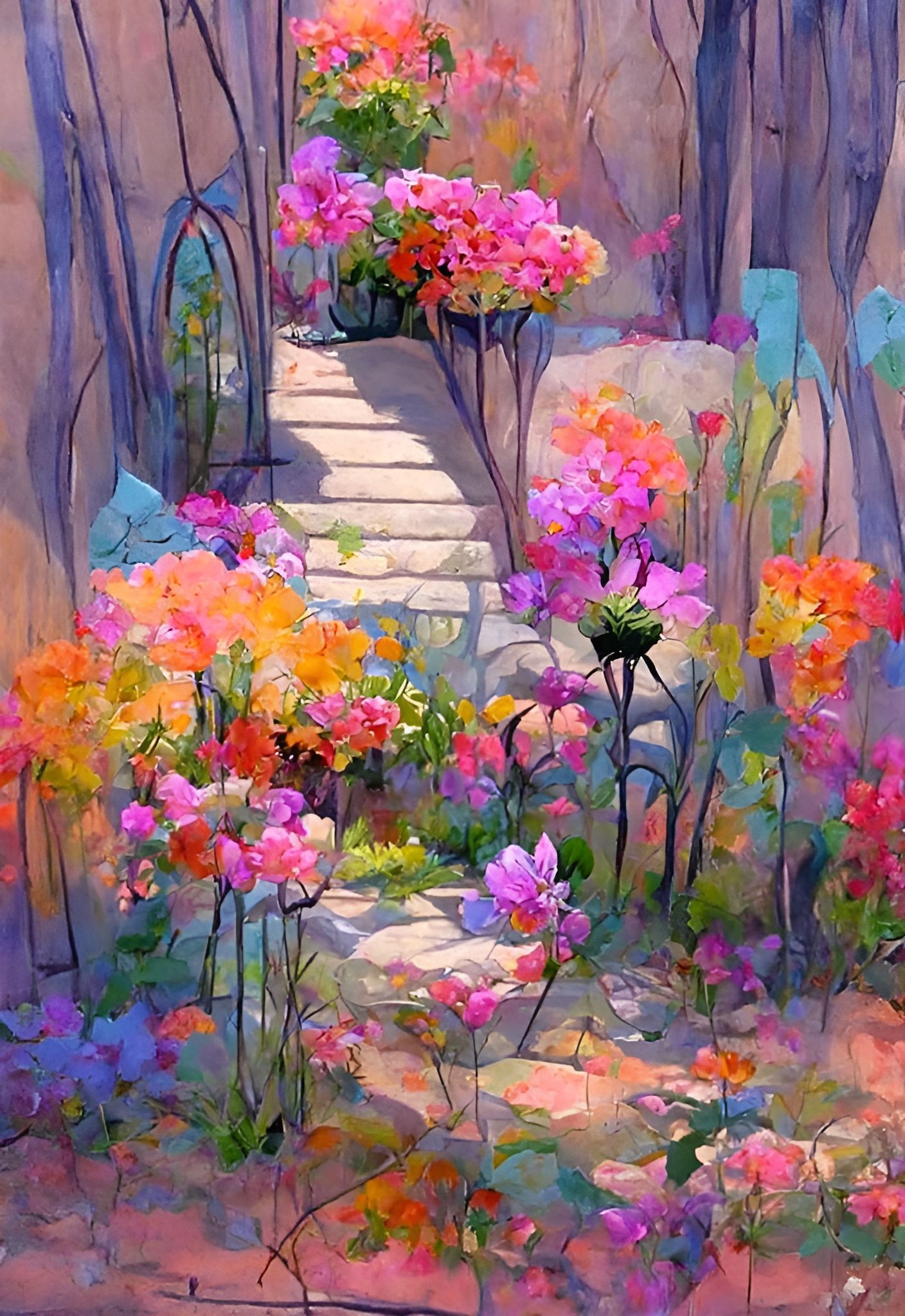 Secret Flower Garden in Acrylic Impasto Style