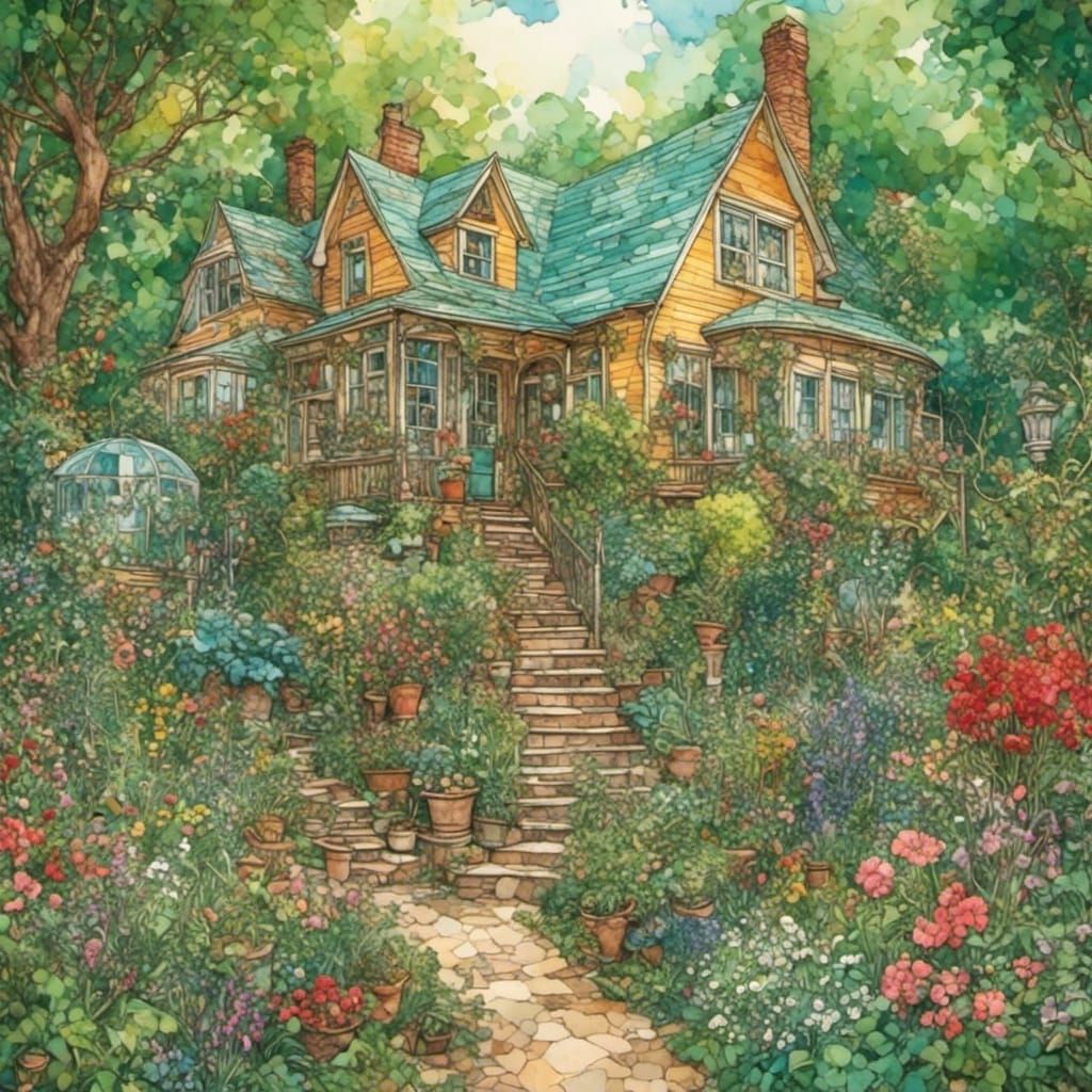 Dream House and Garden in Collage Style