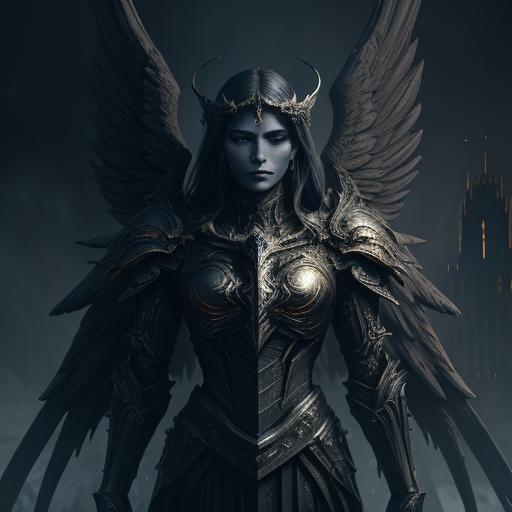 Dark Angel on Gothic Cathedral, Digital Matte Painting