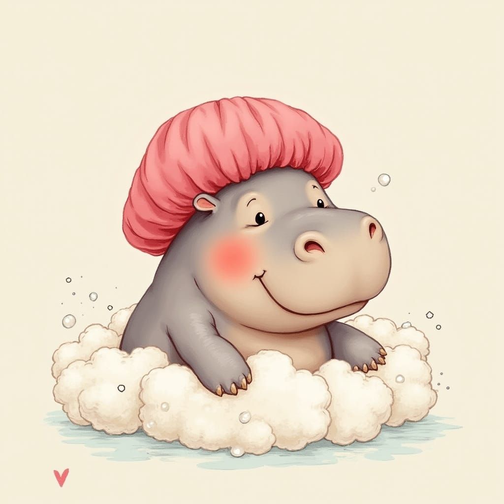 Hippo's Bubble Bath in Storybook Style
