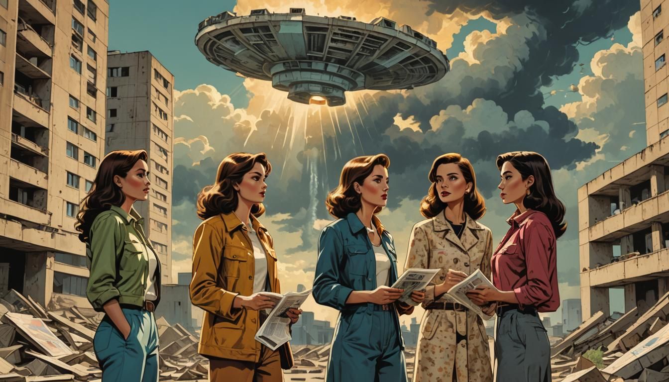 Retro Comic Art: Chernobyl Fashion Girls and UFO