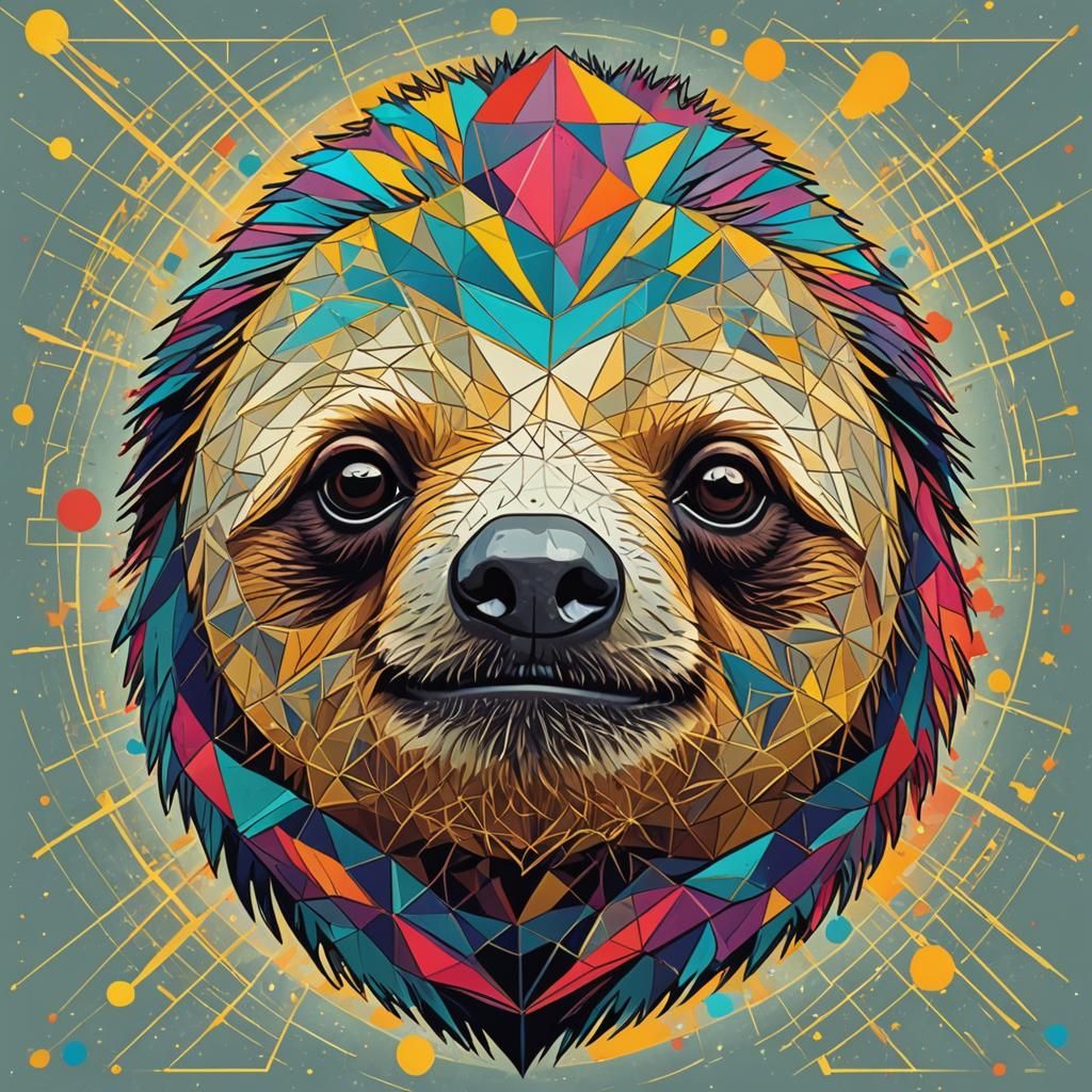 Geometric Sloth Head: Pop Art Screen Print