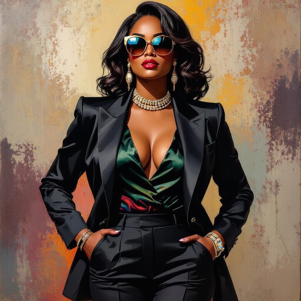 Elegant Black Woman in Expressive Artistic Style