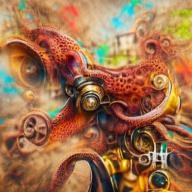 Steampunk Octopus in Detailed 3D Rendering