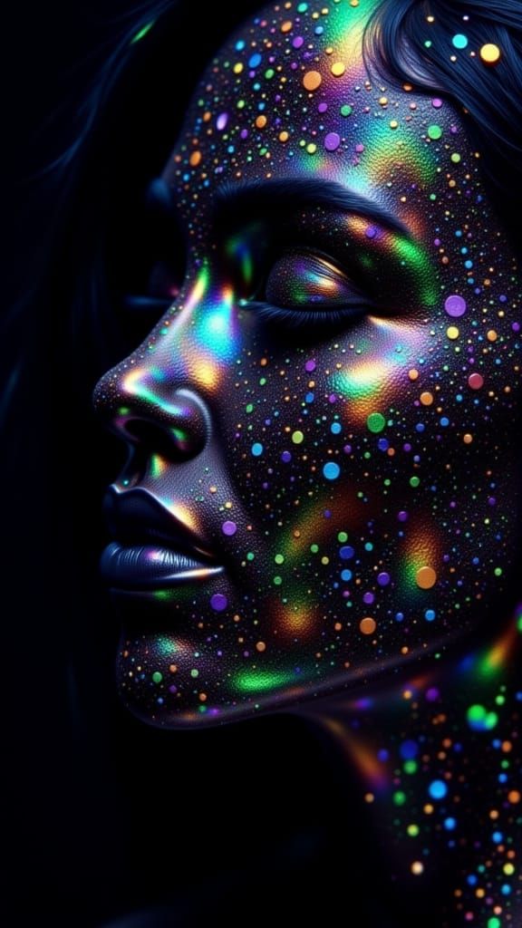 Iridescent Survivor Portrait Between Black Glass