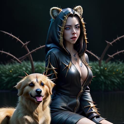 Vampire with Thorny Golden Retriever in Central Park