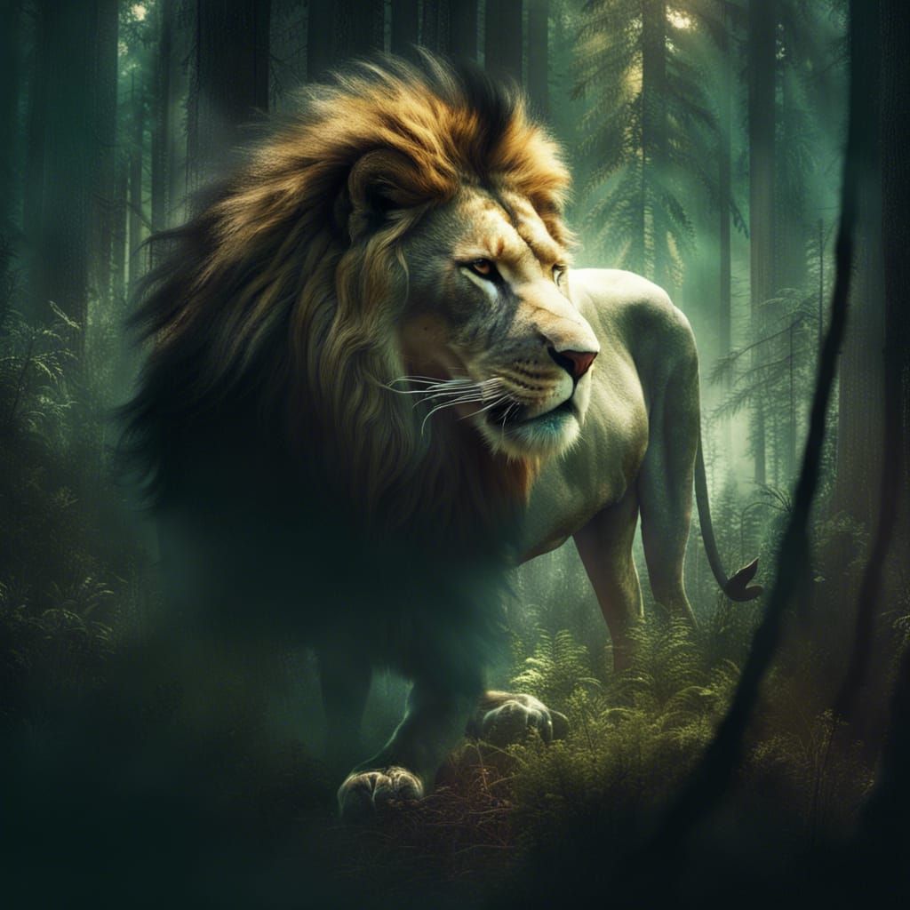 "Double exposure Lion+forest"" Double exposure forest + Lion" : by Bastien Lecouffe Deharme : jeremy mann : andree walli...