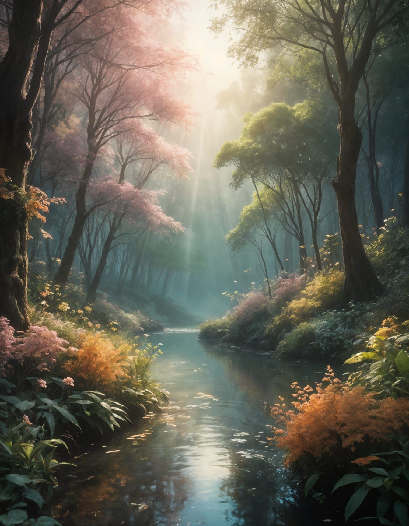 Dreamy Feywild Forest Scene in Vibrant Pastel Hues
