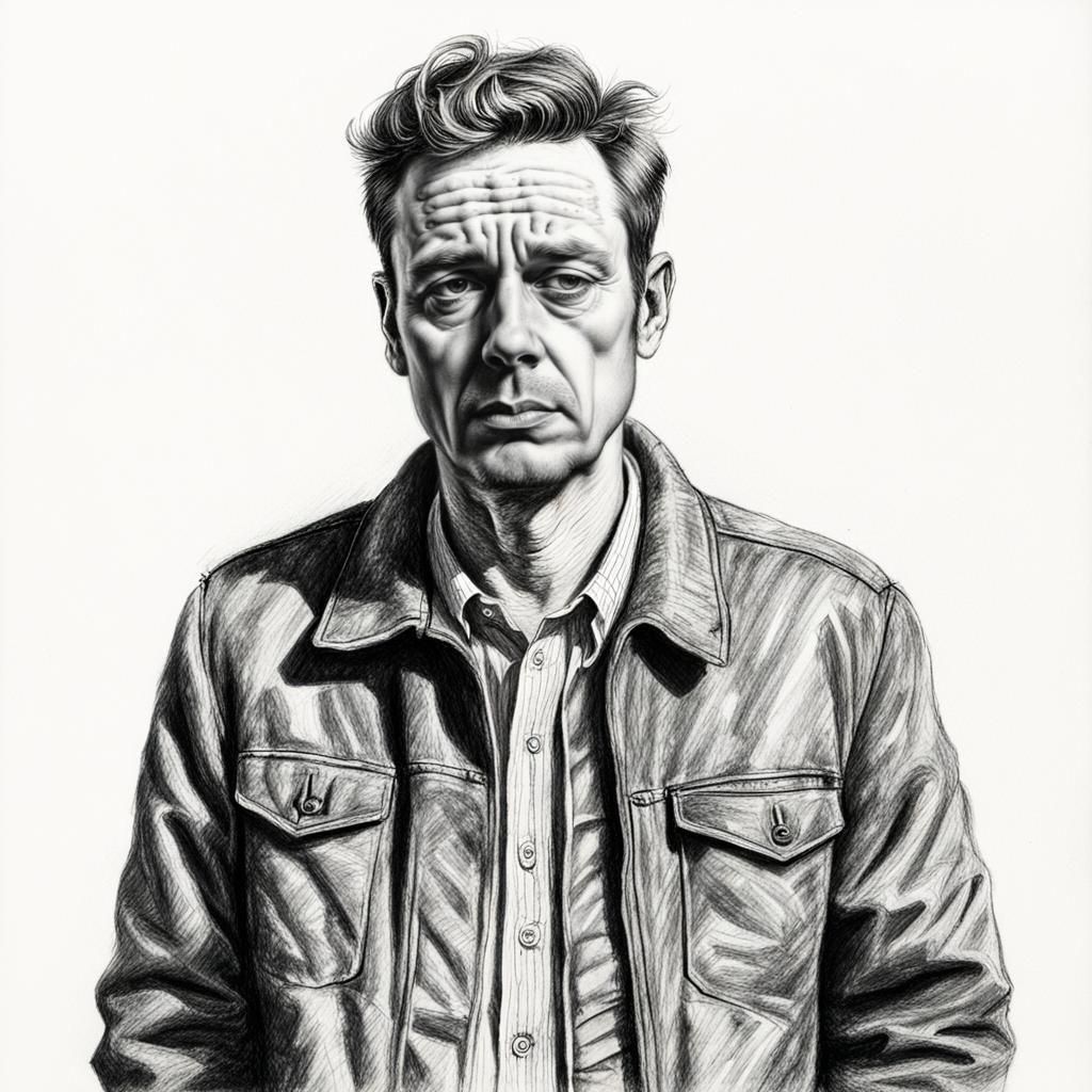 Hyperdetailed Charcoal Drawing of a Man Smoking