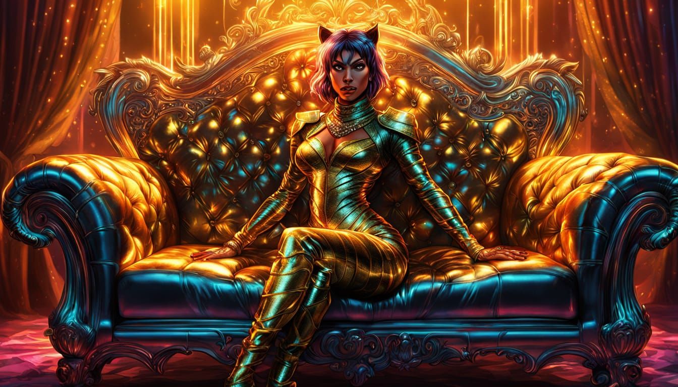 Tigerwoman on Luxury Couch in Crystalpunk Style