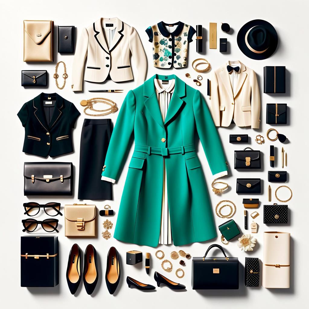 Knolling Display of an Elegant Lady's Wardrobe