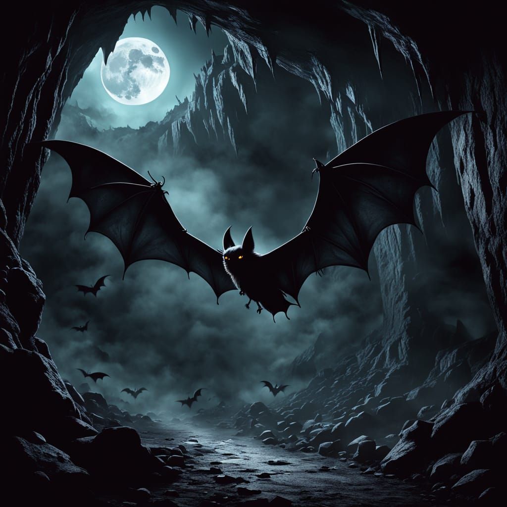Gothic Bat Flies Through Haunted Cave