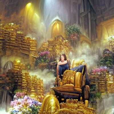 Ethereal Woman on Gold Throne in Fantasy Art
