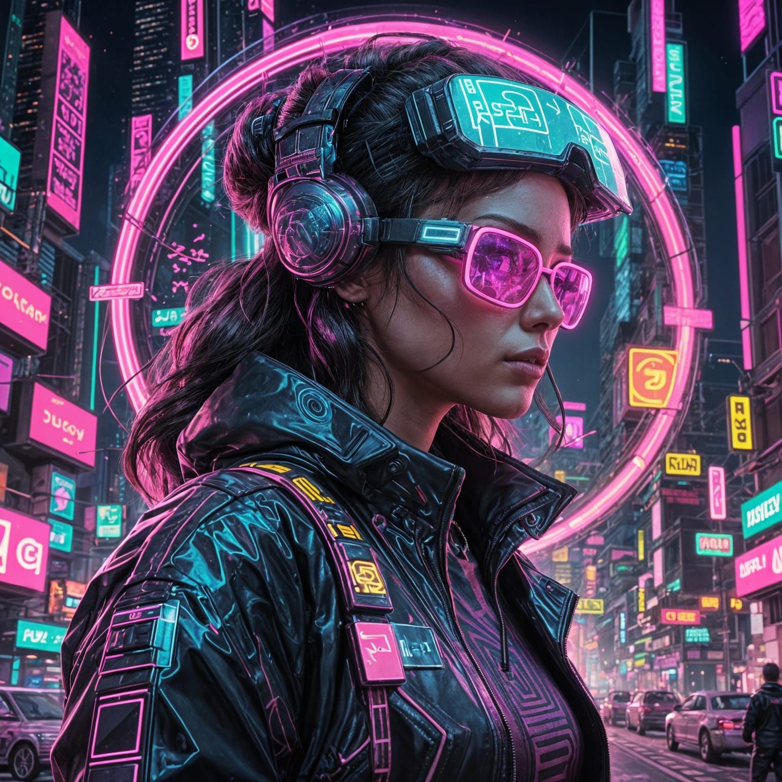 Cyberpunk Scientist and Shimmering Portal in Glitch Art