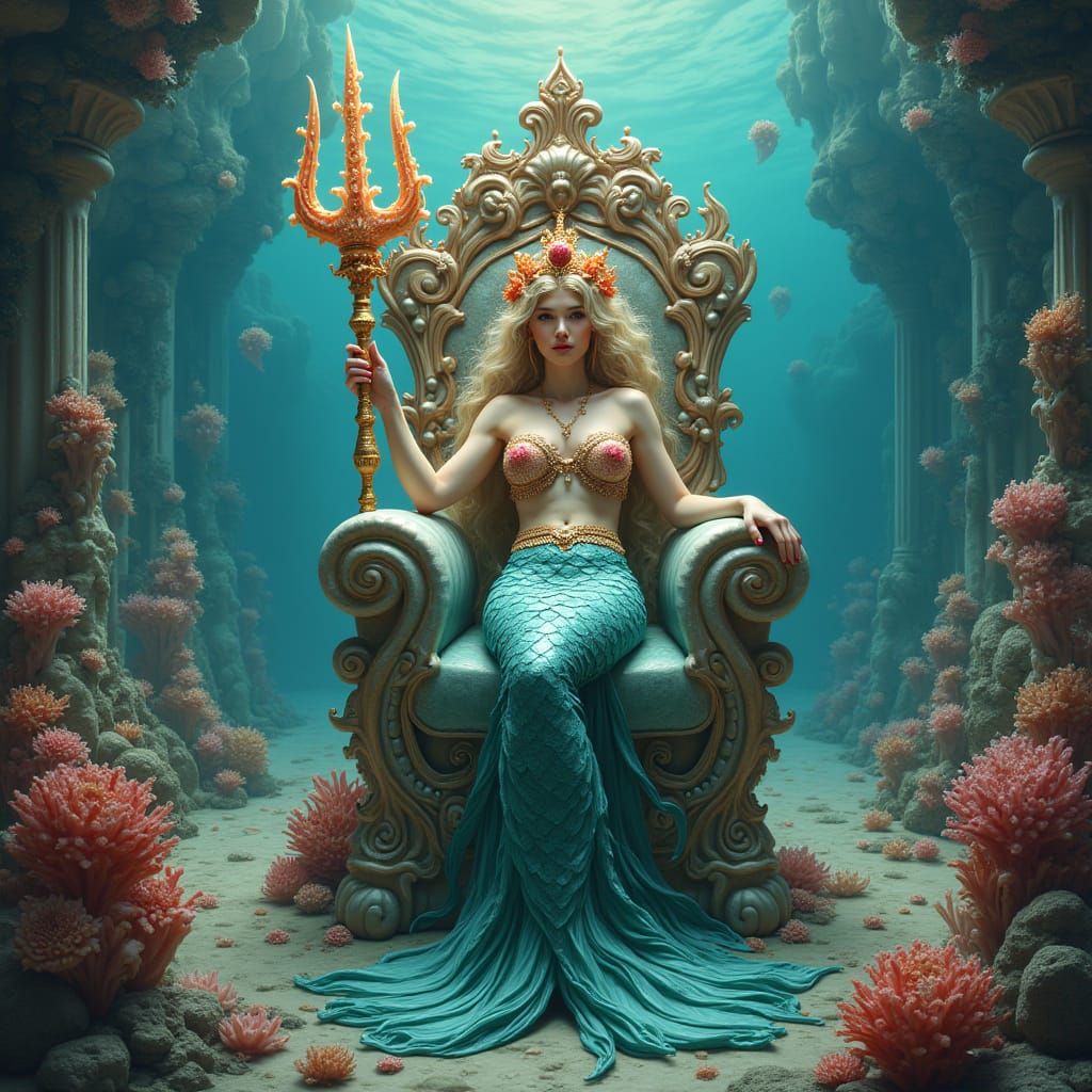 Mermaid Queen in Coral City: A Surreal Fantasy