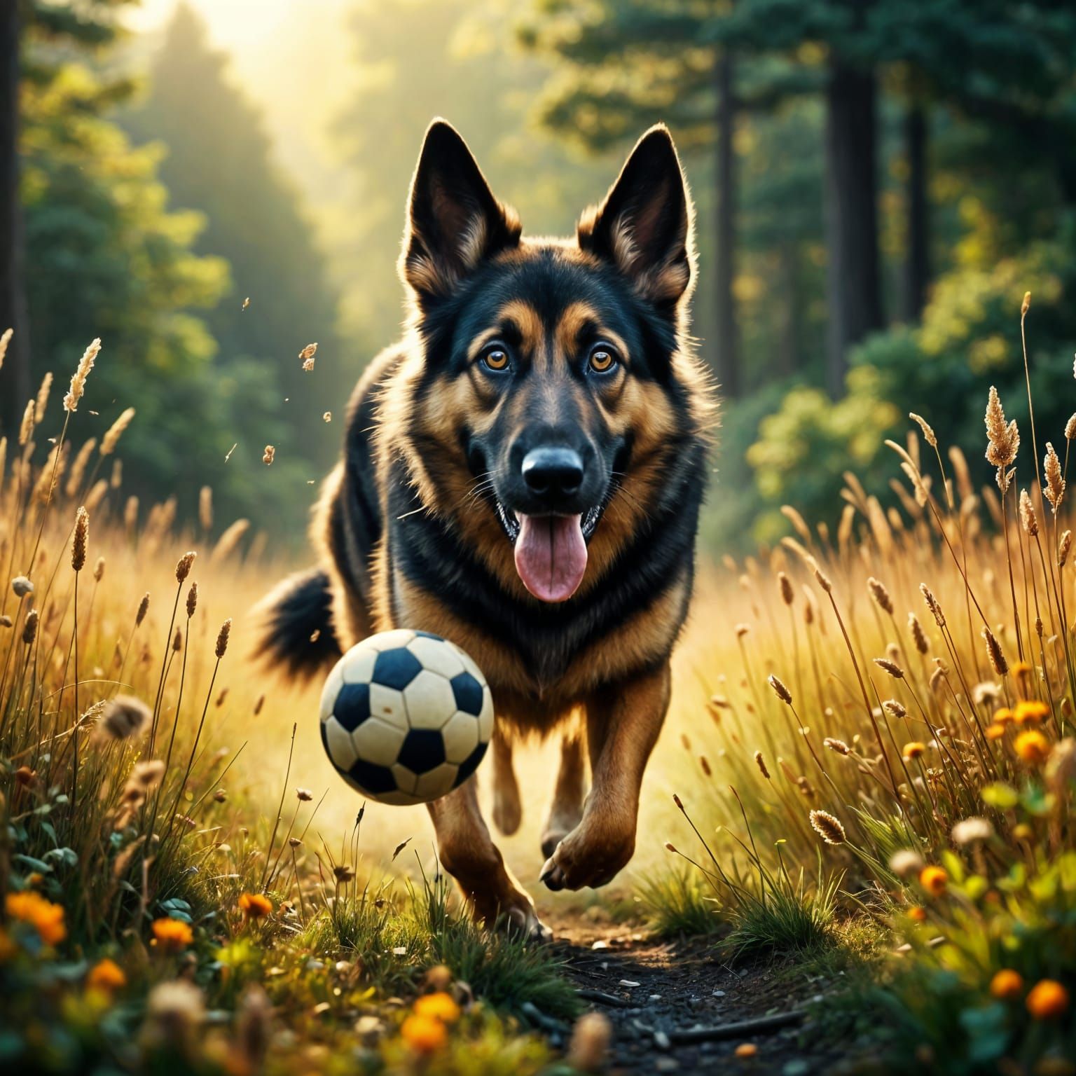 German Shepherd Runs Through Field in Vintage Photo