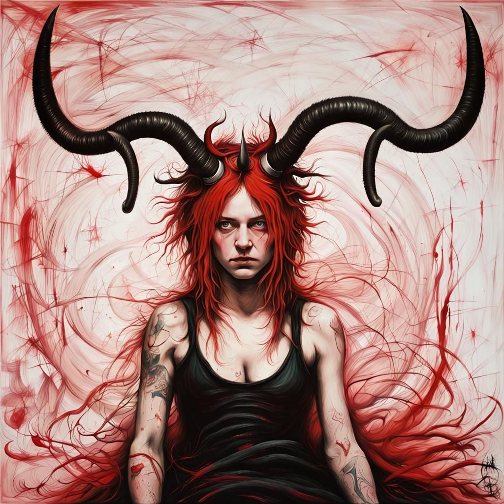 Furry Art Female with Horns in Hieronymus Bosch Style