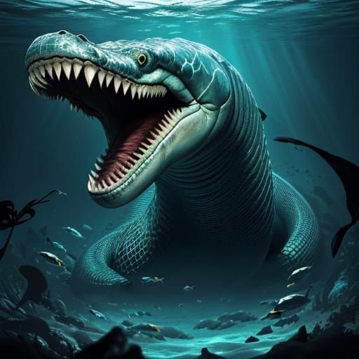 Hyper-Realistic Titanoboa-Megalodon Hybrid in Underwater Fur...