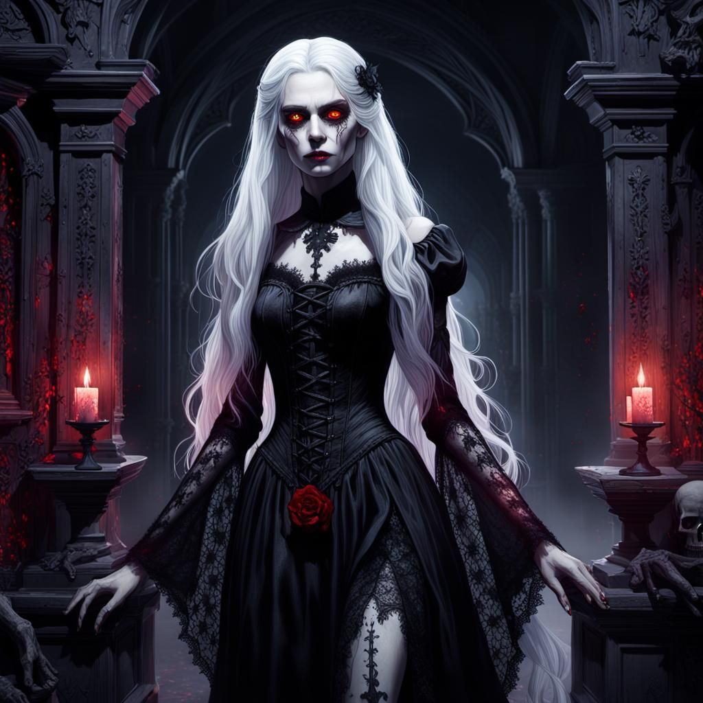 Gothic Fantasy Woman in Haunted Mansion