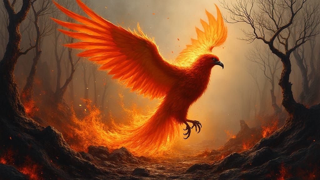 Phoenix Rising: A Dramatic Oil Painting