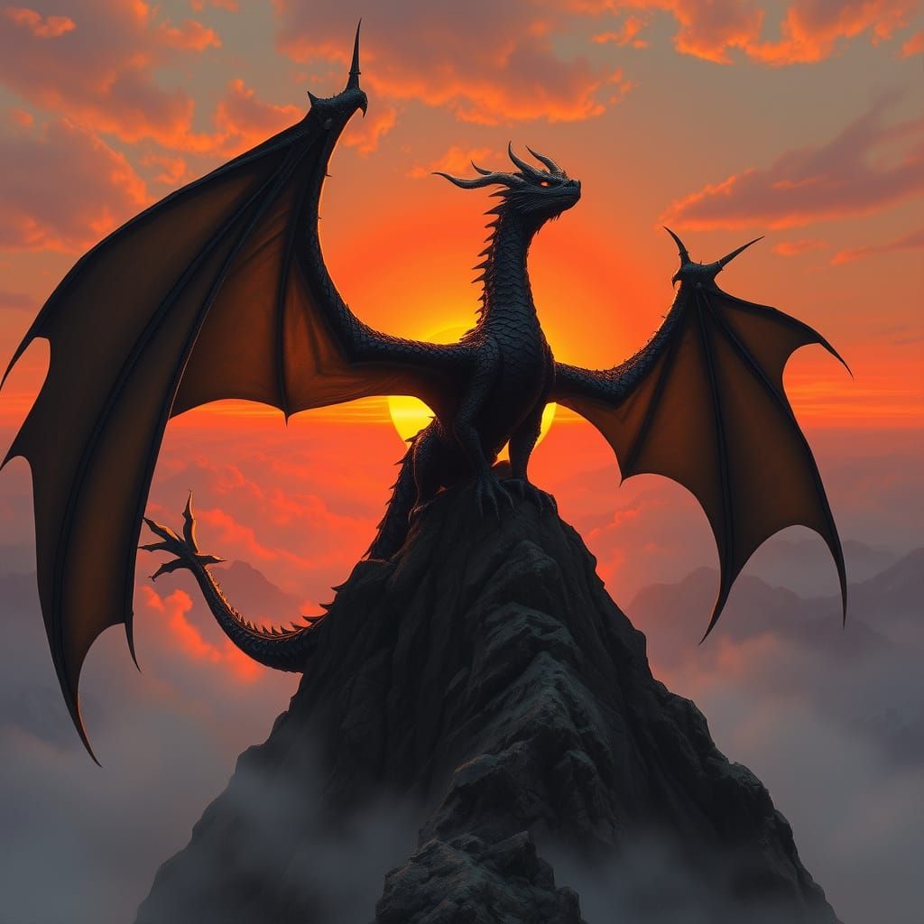Majestic Dark Fantasy Dragon on Mountain Peak