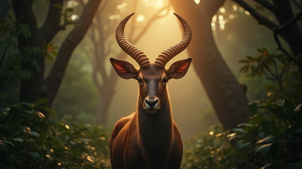 Magical Antelope in Jungle with Glowing Horns