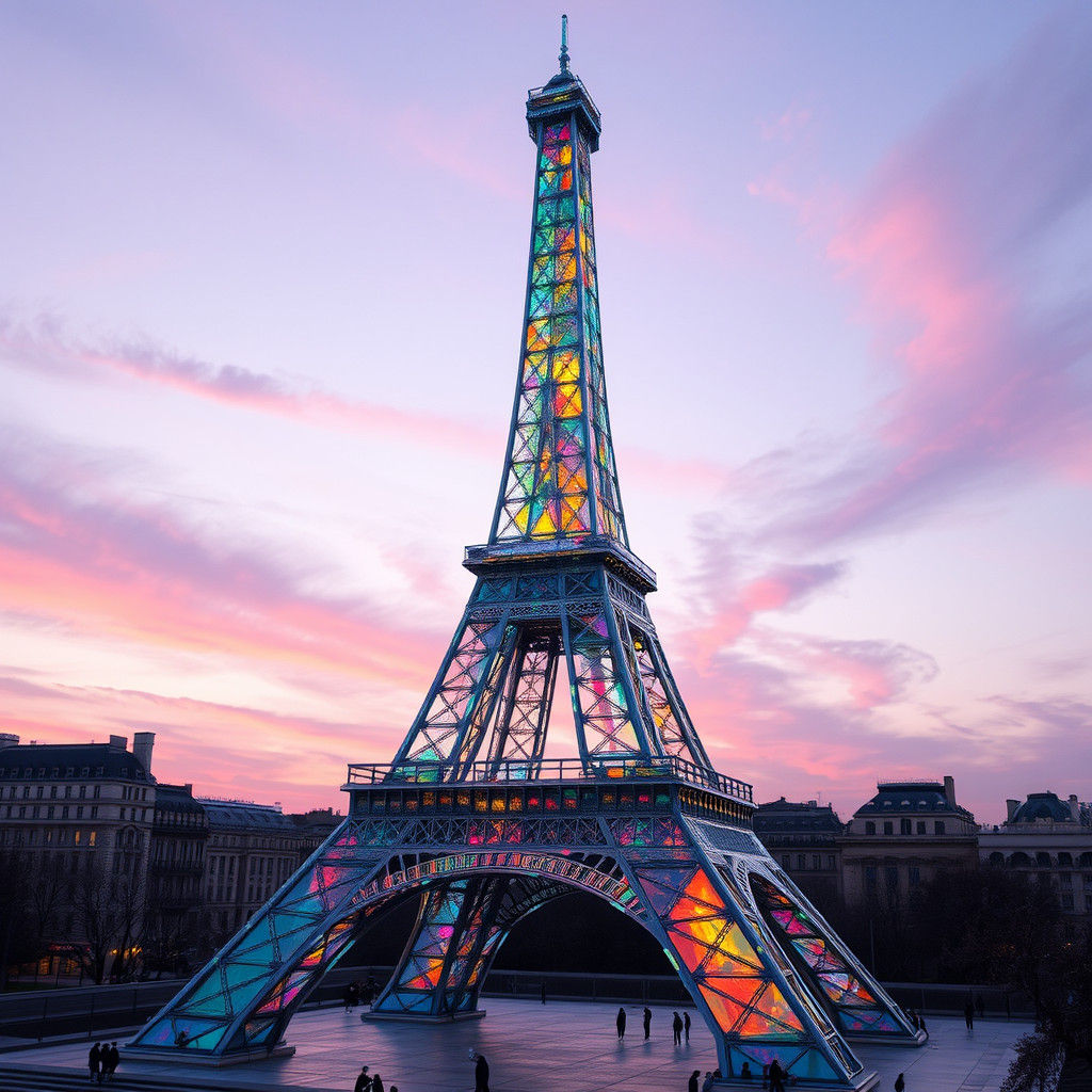 Iridescent Glass Eiffel Tower in Art Nouveau Style
