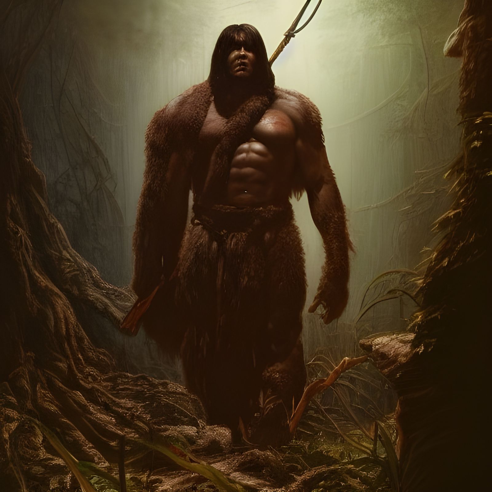 Conan in Jungle, Hyperdetailed Artstation Image