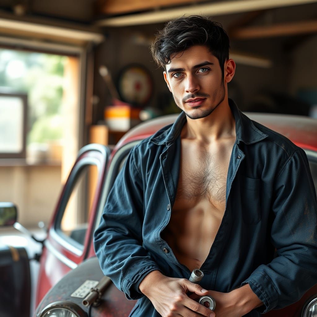 Handsome Mechanic with Citroën 2CV Charleston, Photojournali...